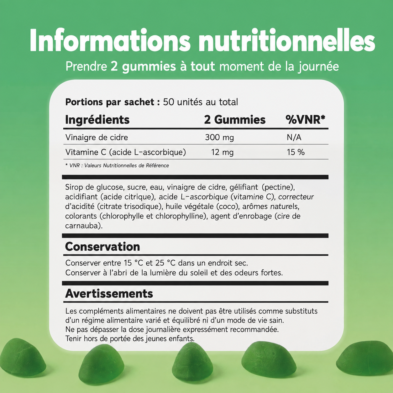Vinaigre de cidre de pomme, vitamine C et pectine. Sans détour.