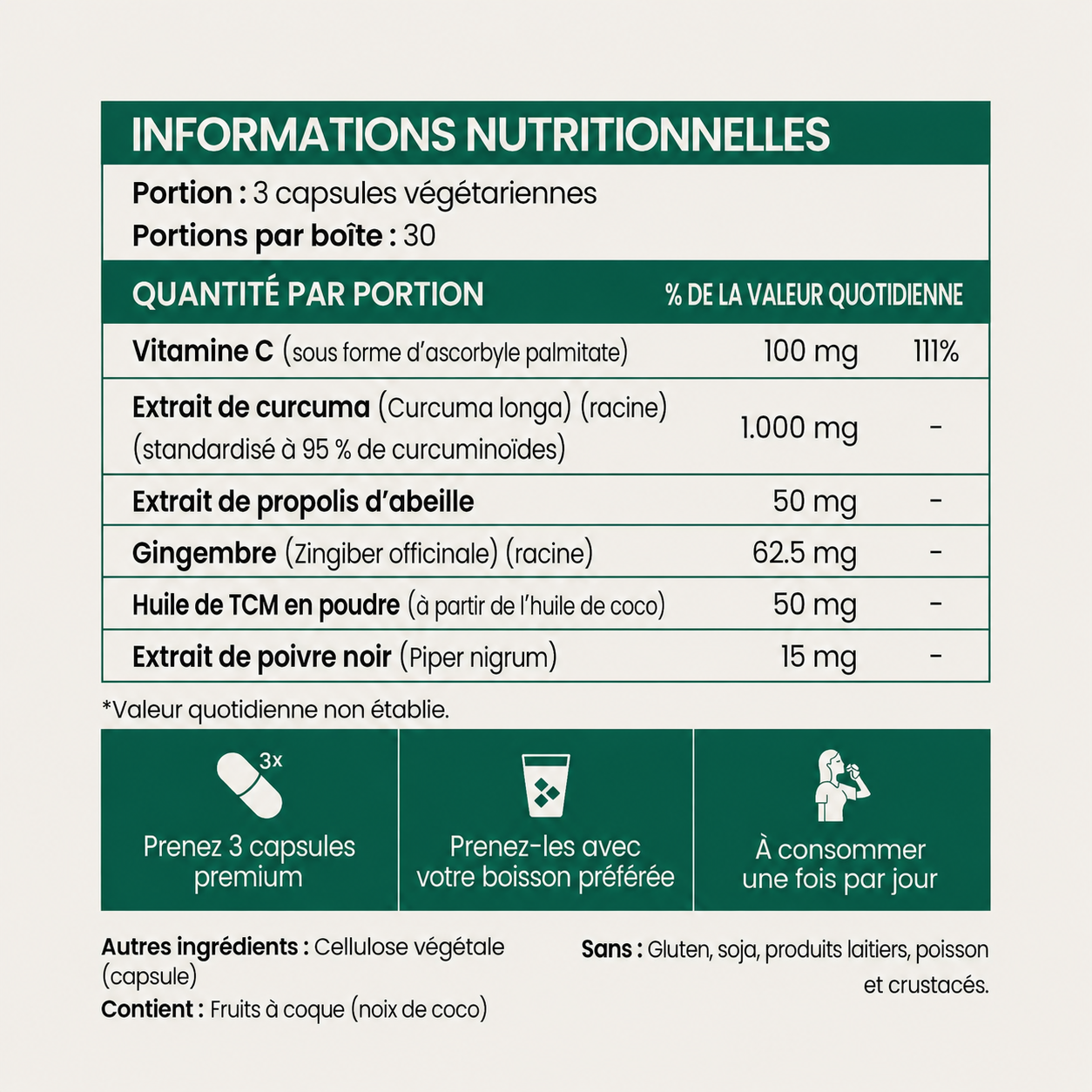 Capsules de curcumine de curcuma (1 000 mg)