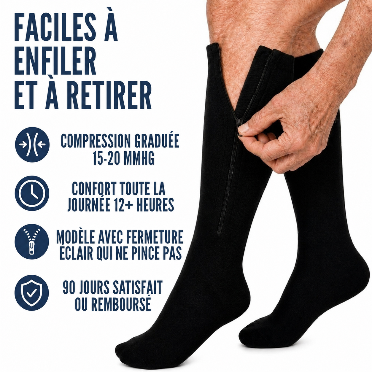 Chaussettes de compression graduée avec fermeture éclair unisexes - Luxeon™