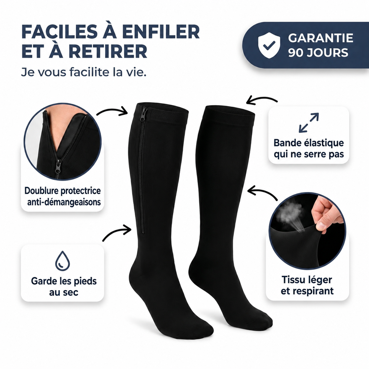 Chaussettes de compression graduée avec fermeture éclair unisexes - Luxeon™