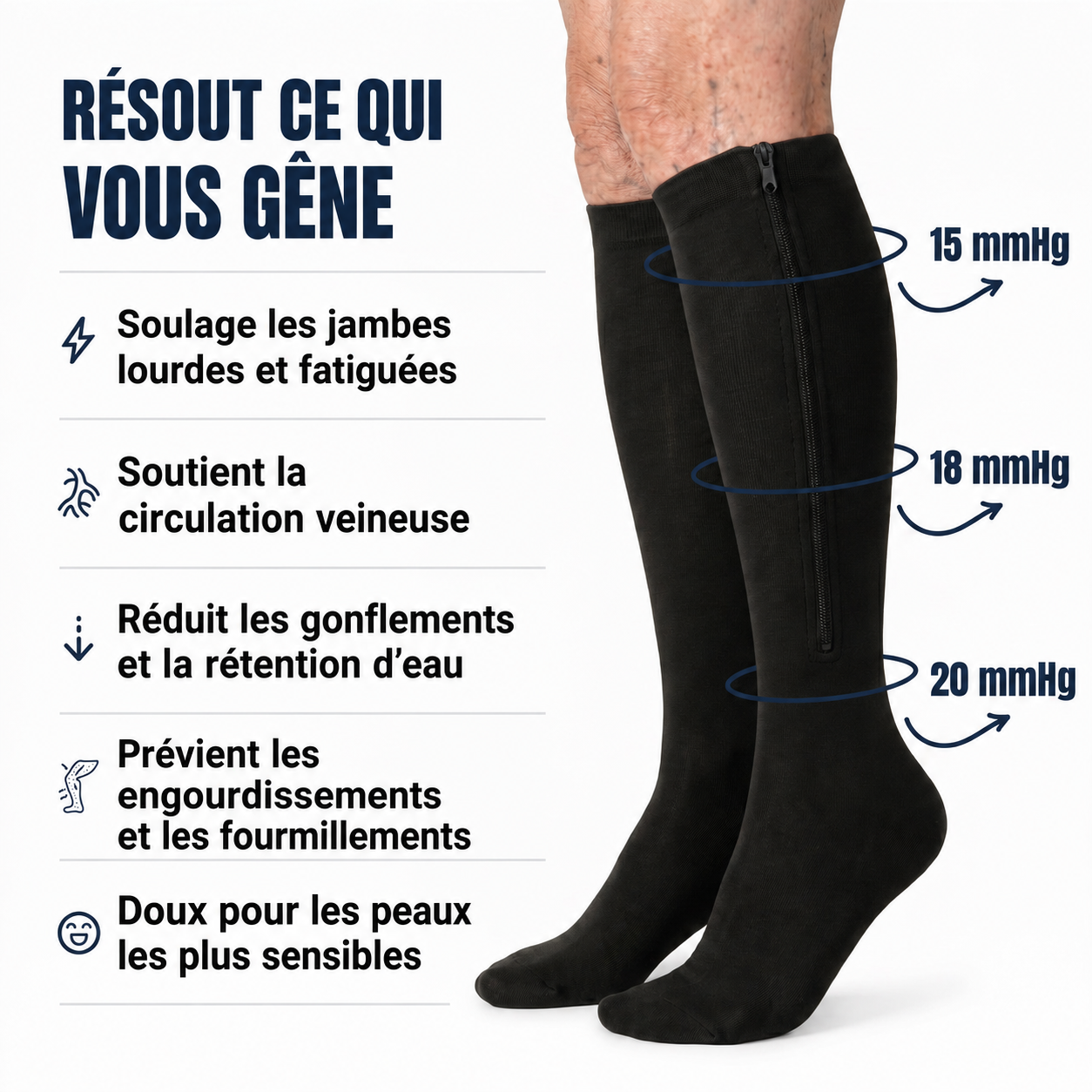 Chaussettes de compression graduée avec fermeture éclair unisexes - Luxeon™