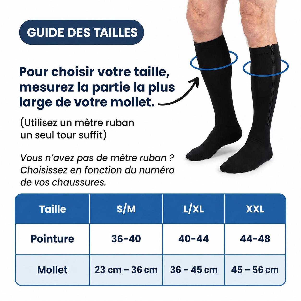 Chaussettes de compression graduée avec fermeture éclair unisexes - Luxeon™