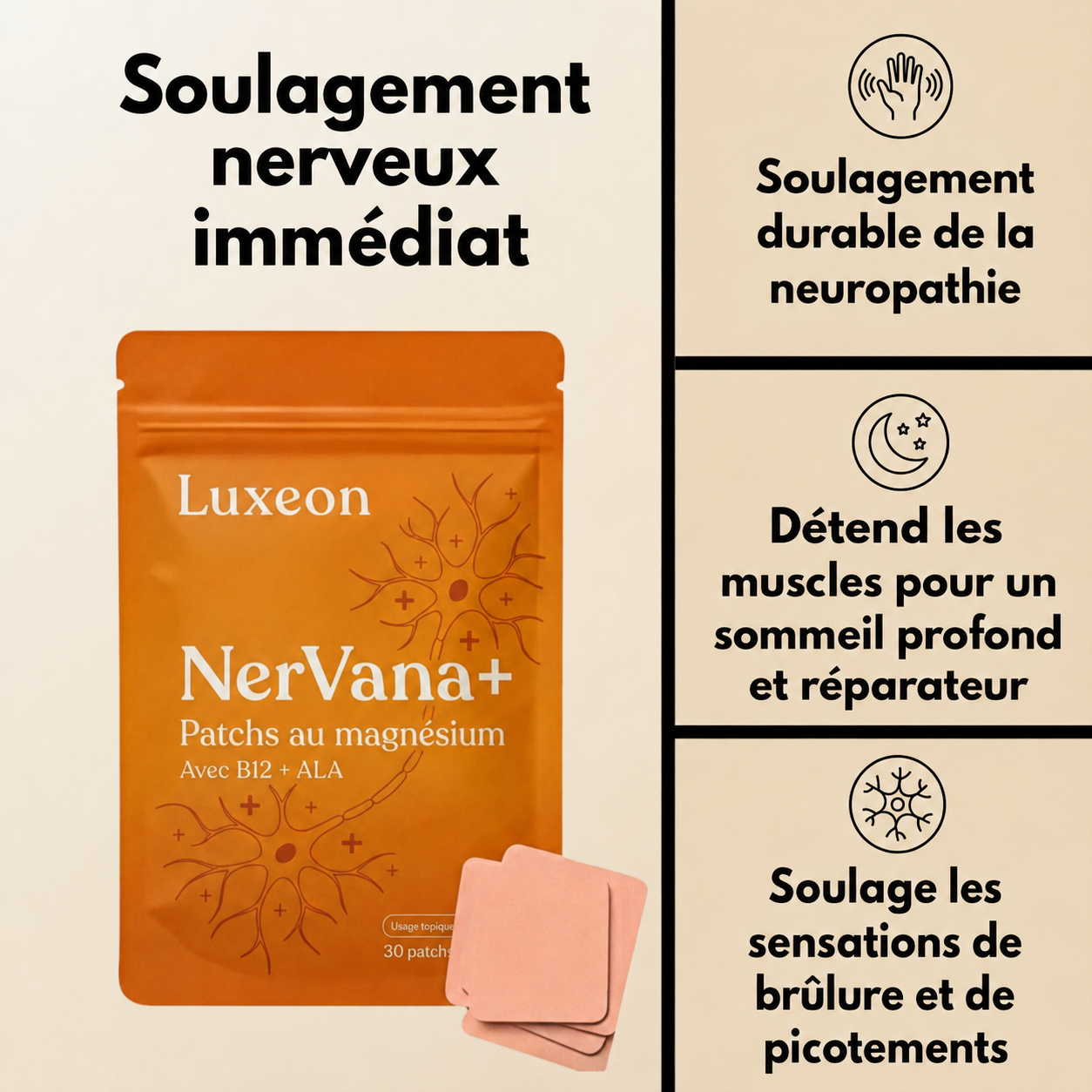 NerVana+® Patchs de Magnésium pour le Soulagement des Nerfs