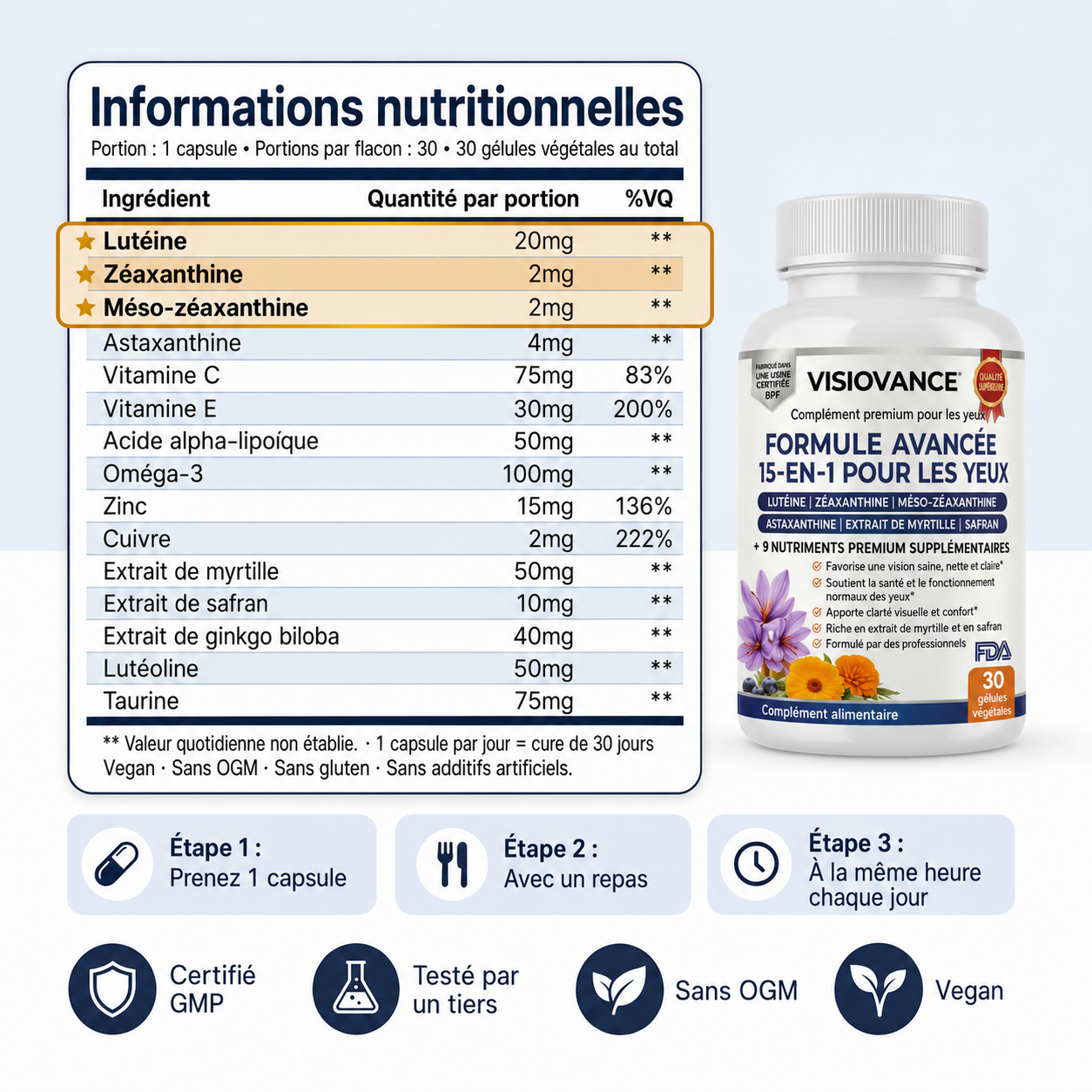 VisioVance Formule Avancée pour les Yeux 15-en-1