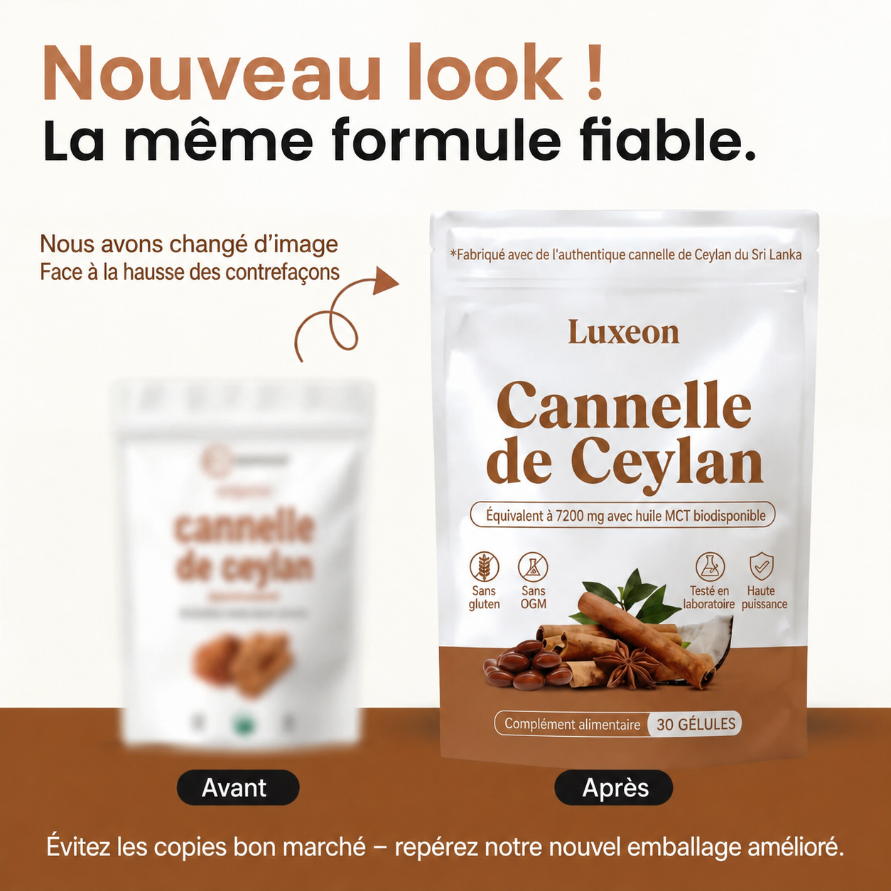Cannelle de Ceylan, équivalent à 7 200 mg, avec de l’huile MCT