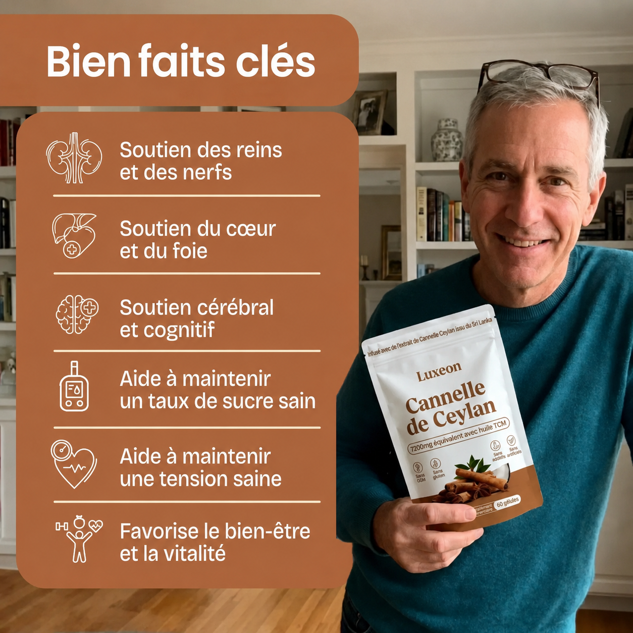 Cannelle de Ceylan, équivalent à 7 200 mg, avec de l’huile MCT