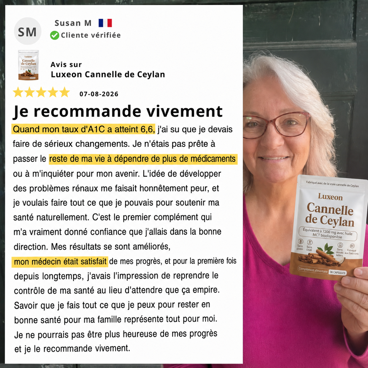 Cannelle de Ceylan, équivalent à 7 200 mg, avec de l’huile MCT