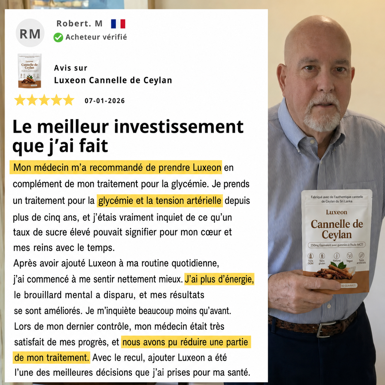 Cannelle de Ceylan, équivalent à 7 200 mg, avec de l’huile MCT