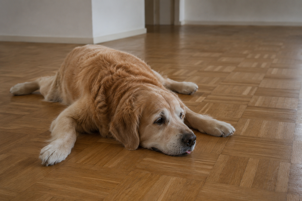 Chien sur sol frais