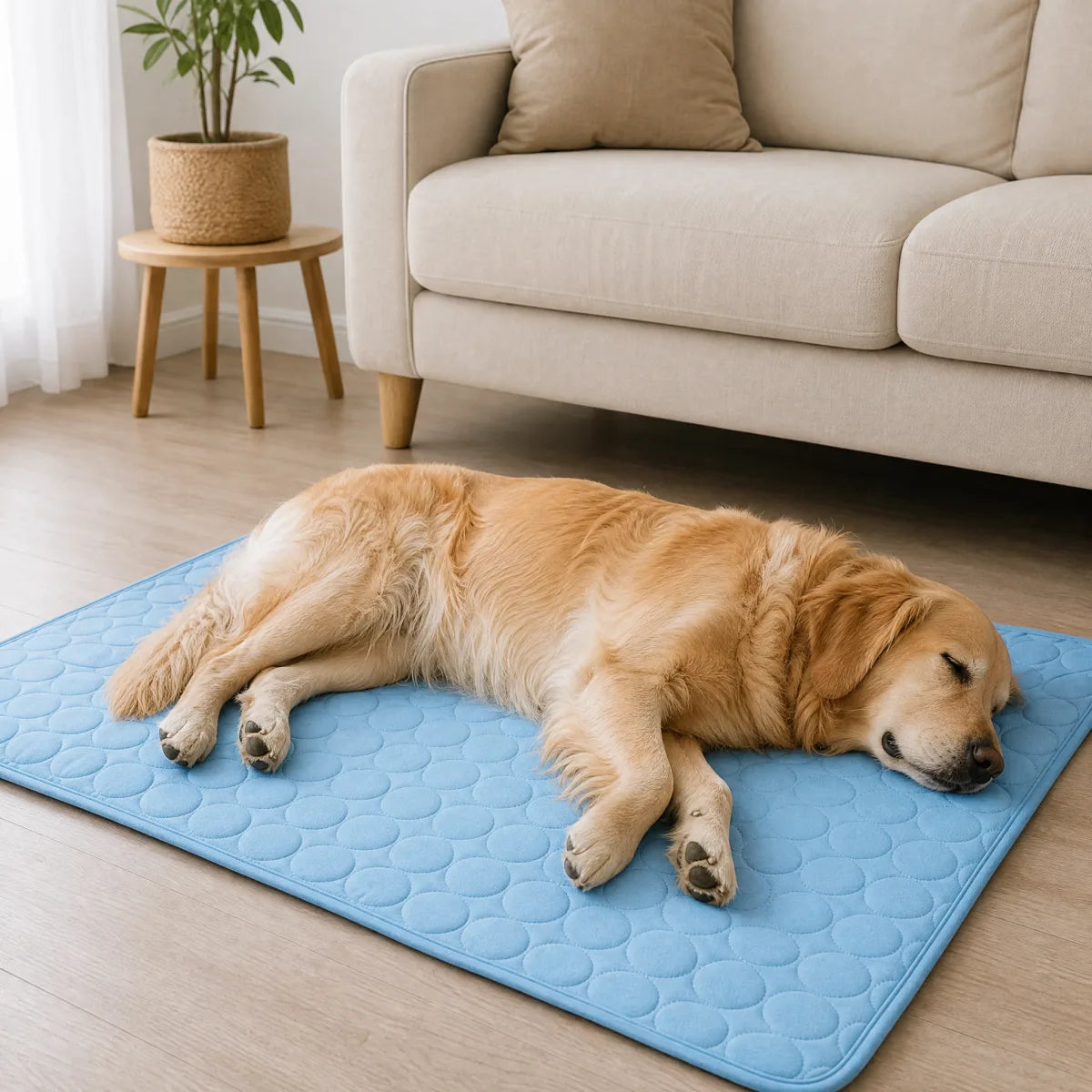 Chien détendu, allongé sur le tapis rafraîchissant Patoulina